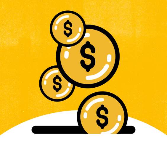 Drawing of gold coins dropping into a piggy bank